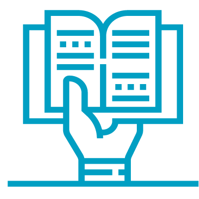 hand holding open book graphic